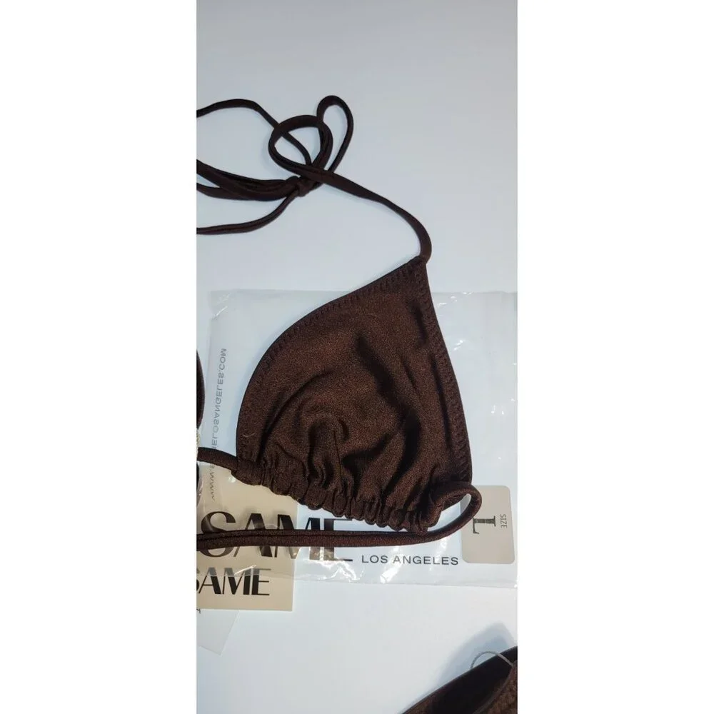 SAME Los Angeles Swim Bikini Set 2Pc Triangke Top L 90s Bottom Medium Brown SZ M - Picture 4 of 16